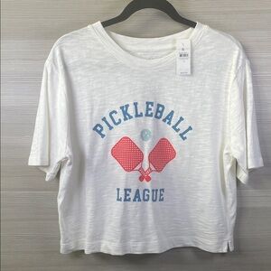 Lou & Grey NEW 100% Cotton “Pickleball League” Boxy Cropped White Tee | Medium